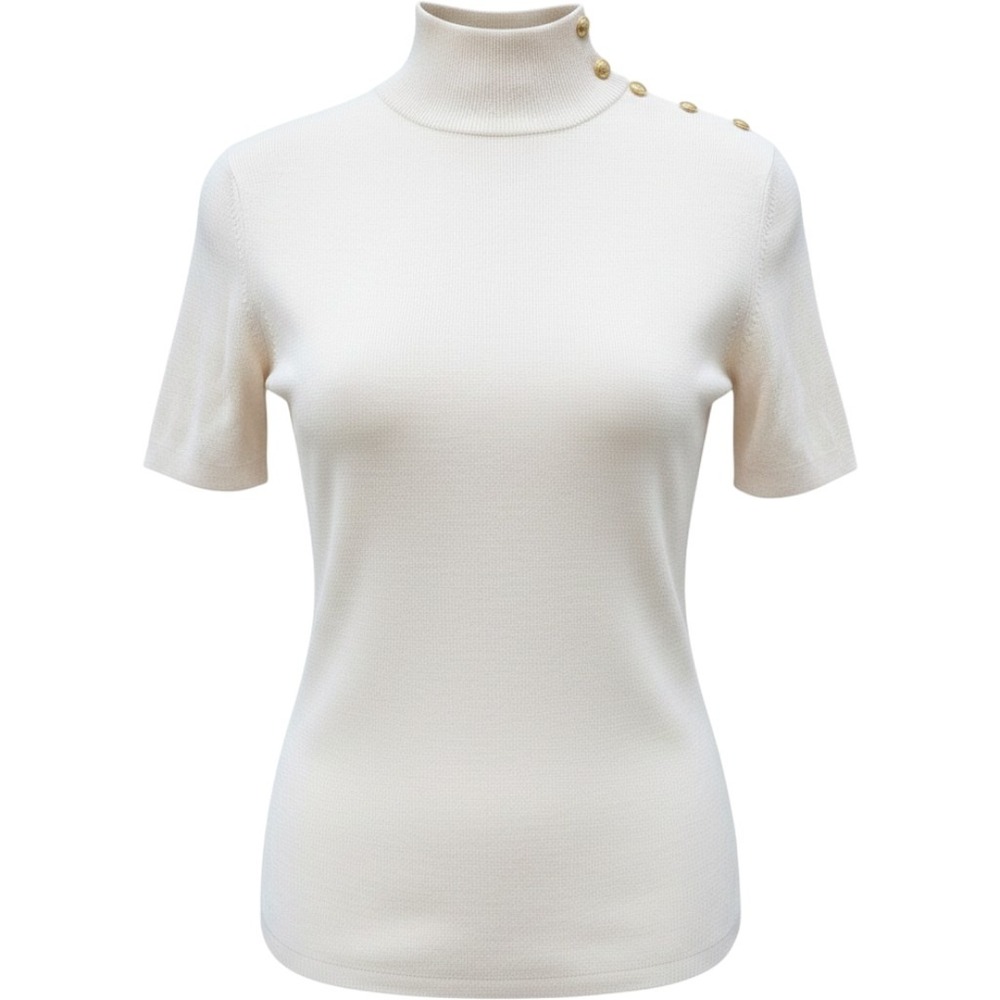 VTG 100% Silk Deadstock Liz Claiborne Knit Shirt Mock Neck Gold Buttons 90s M